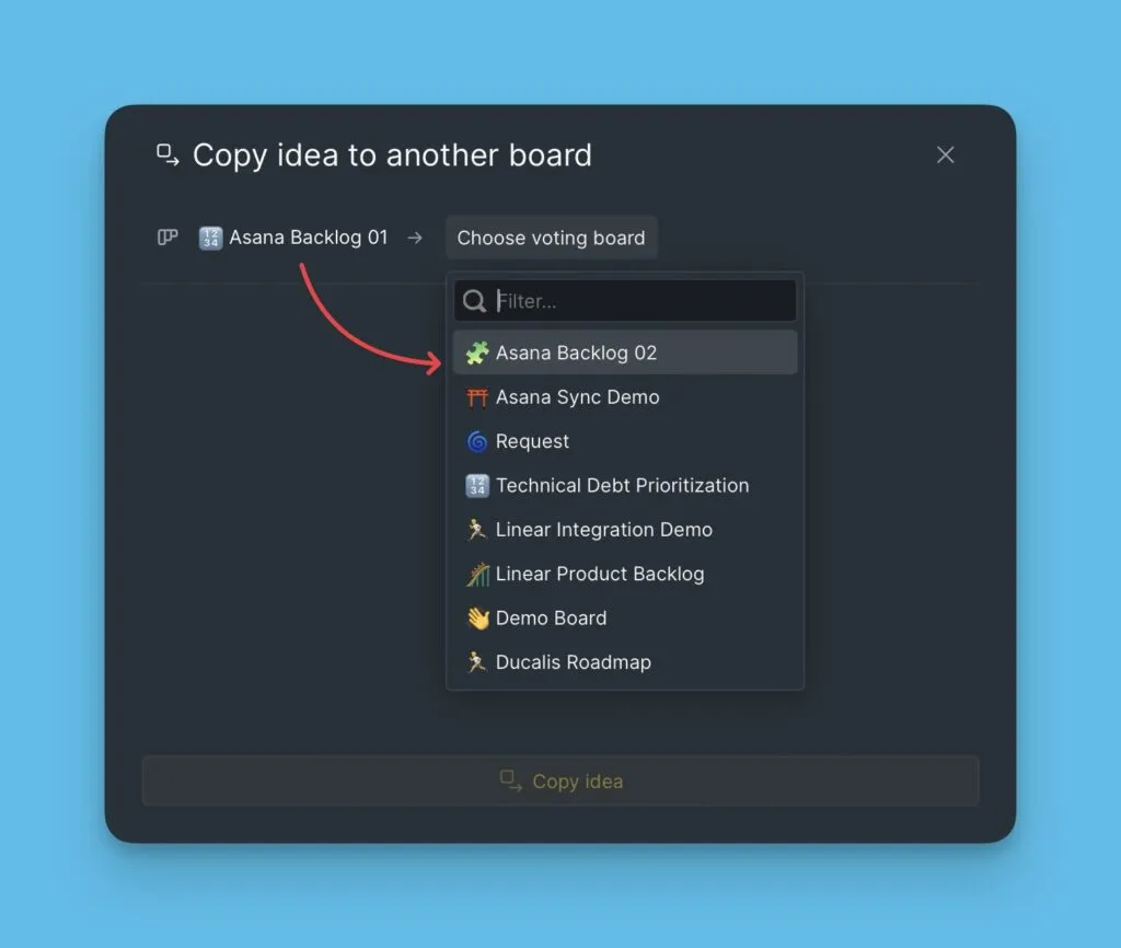 コピー先の投票ボードを選択