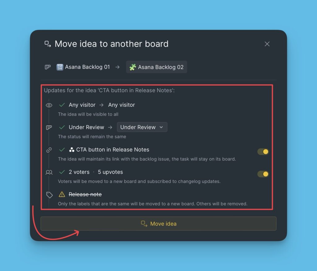 Verschiebe-Bestätigung mit Optionen