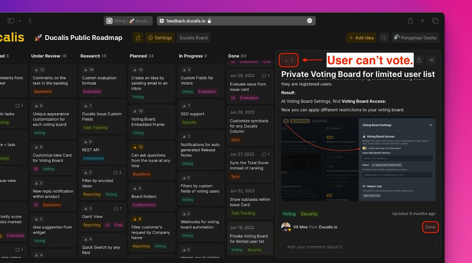 Idee mit Done-Status in ähnlichen Vorschlägen