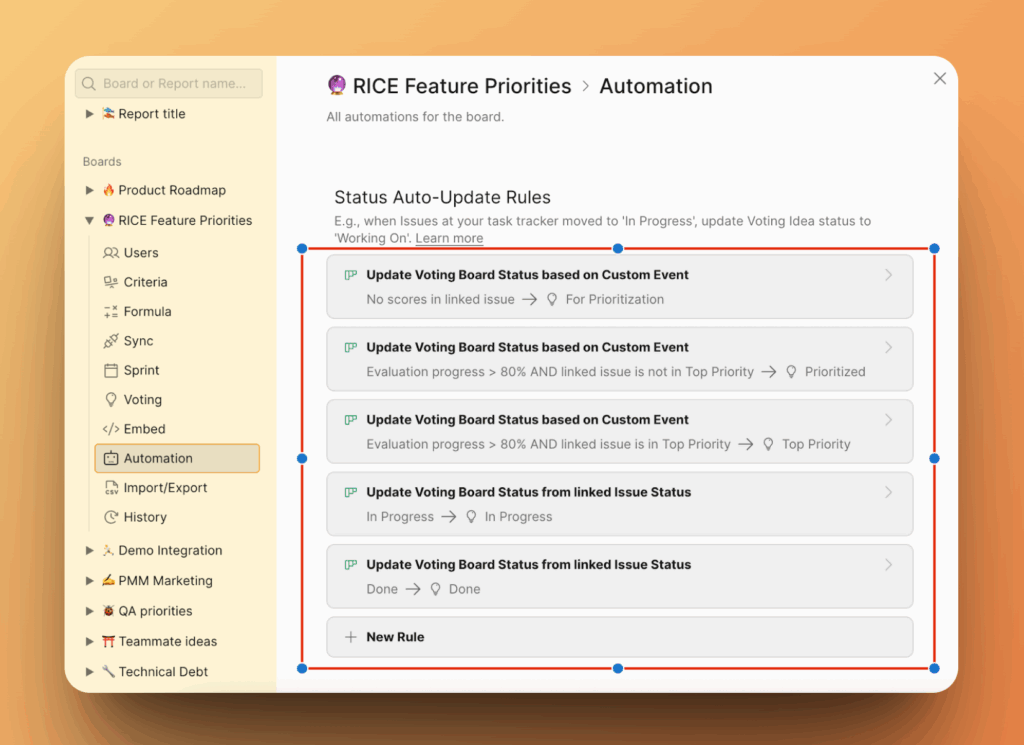 Liste der Standard-Automatisierungsregeln