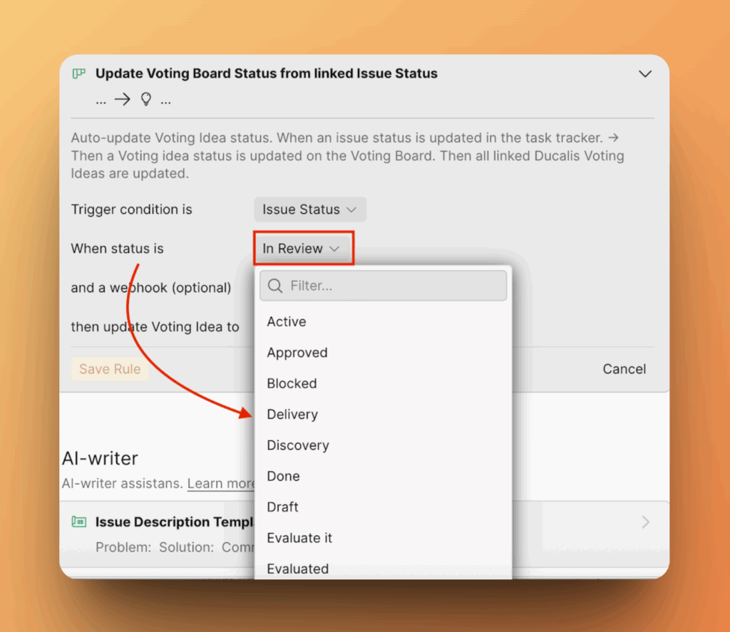 Dropdown für Vorgang-Status