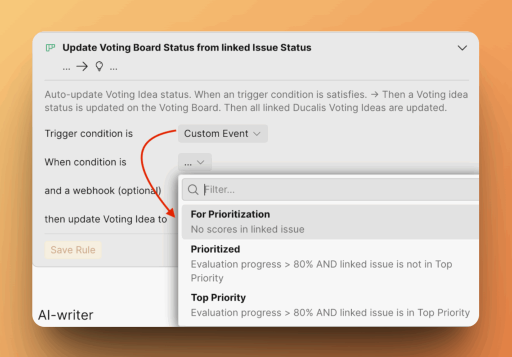 Optionen für Custom Event