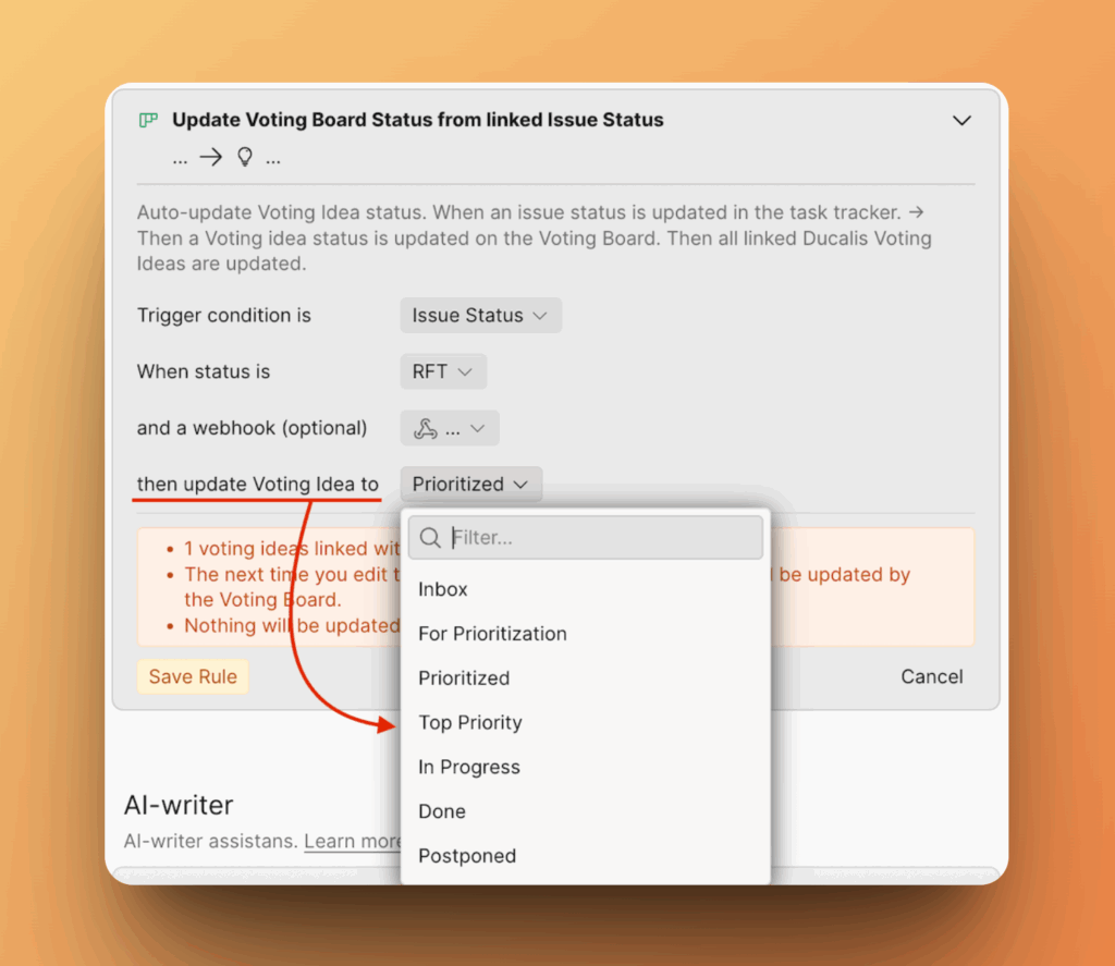 アイデアステータスの選択