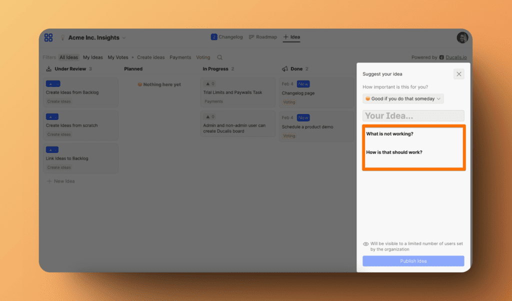 アイデア作成時に投票者に表示されるテンプレート