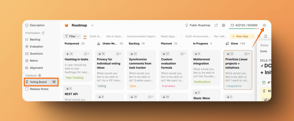 Voting Board Einstellungsmenü