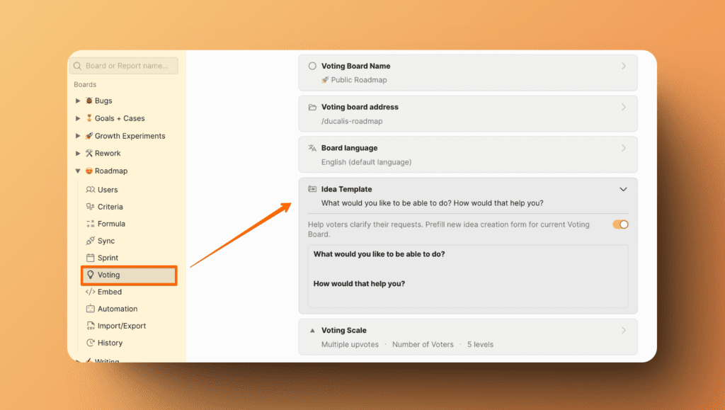 Idea Template-Block in den Voting-Einstellungen