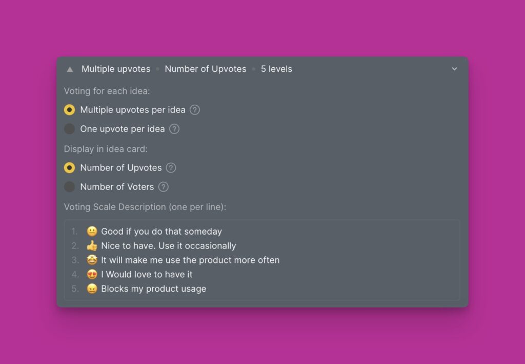 Anzeigeoptionen des Voting Boards