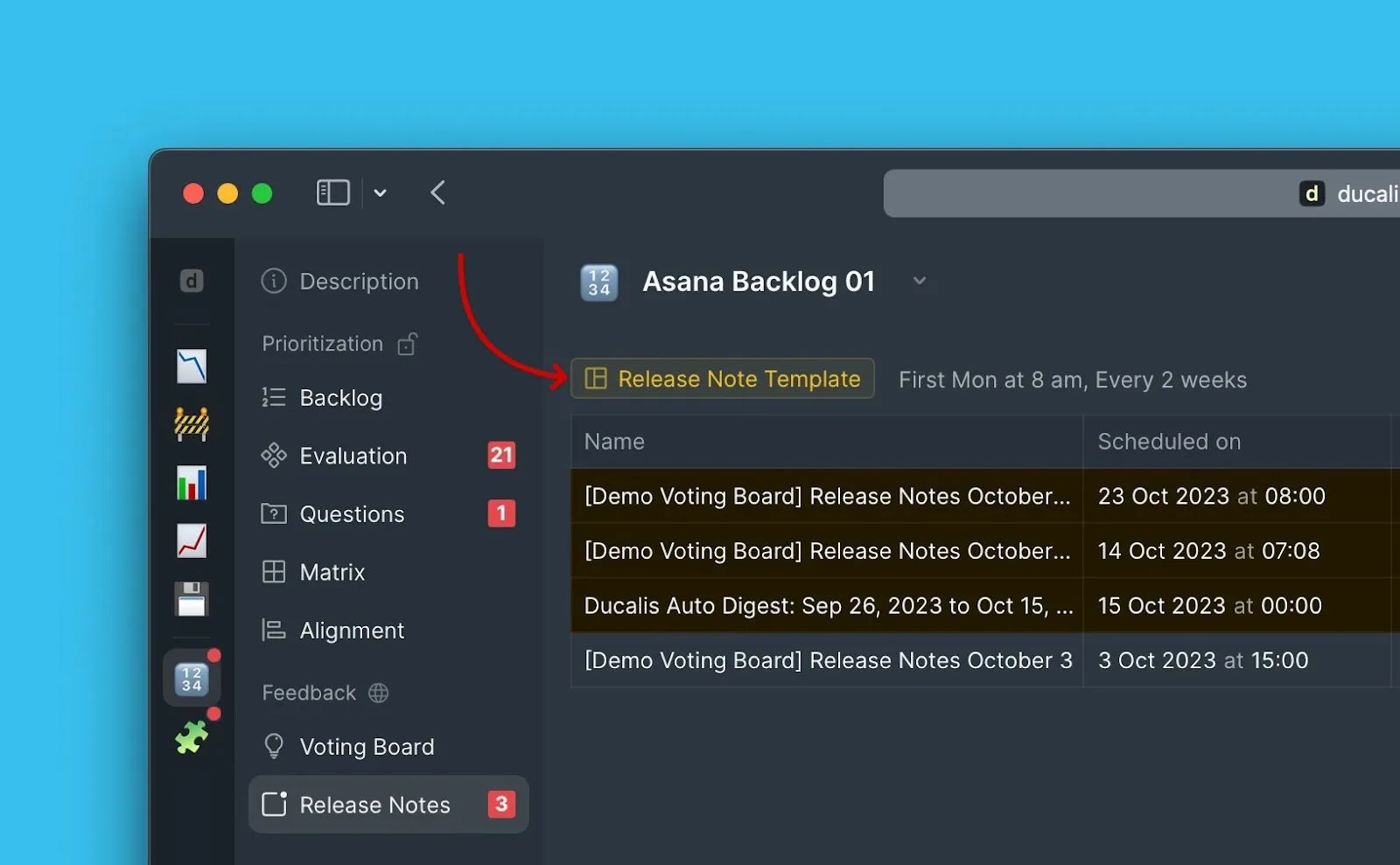 リリースノートテンプレート作成画面