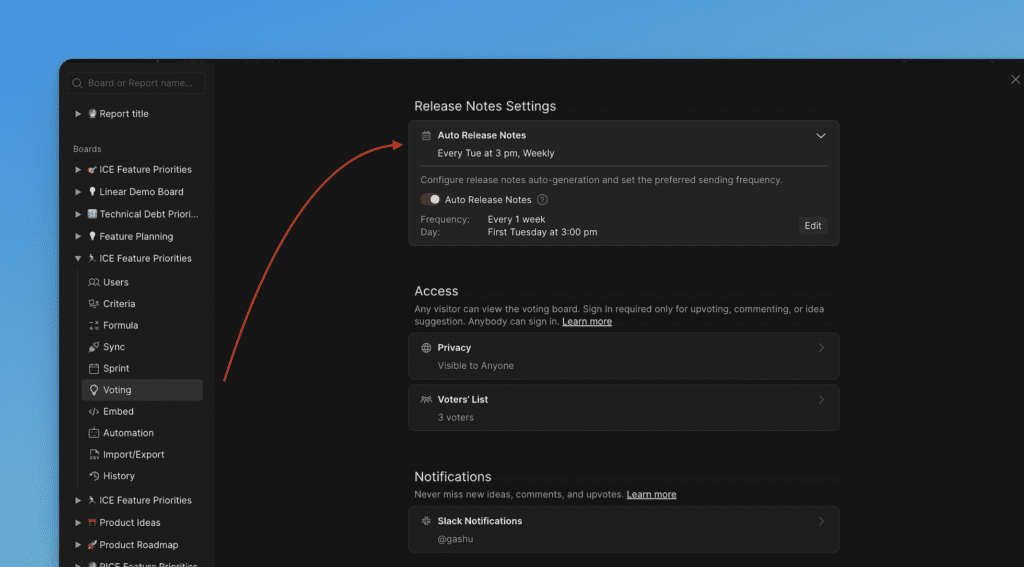 Einstellungen für die Planung von Release Notes