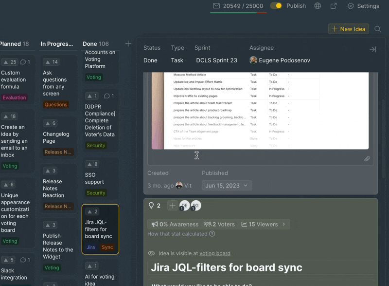 Idee zwischen Status verschieben, um das Datum zu aktualisieren