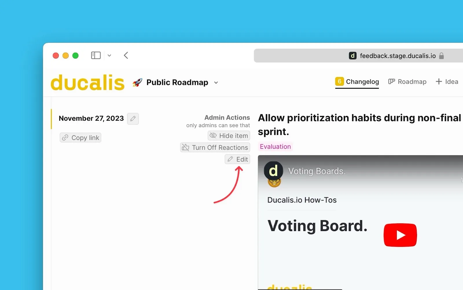 アナウンスの編集ボタン