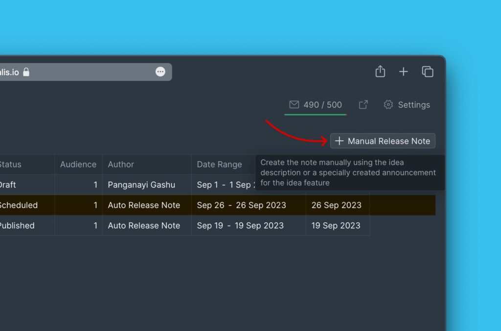 Manual Release Note Button