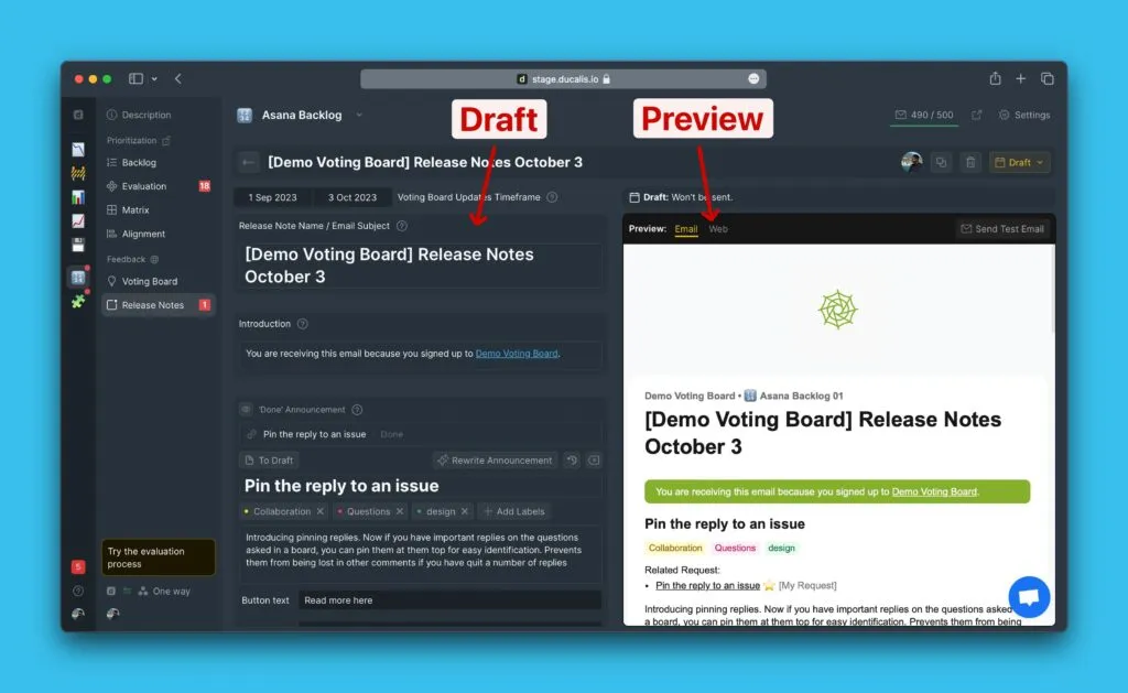 下書きとプレビューパネル