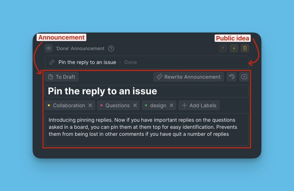 Ankündigung und öffentliche Idee