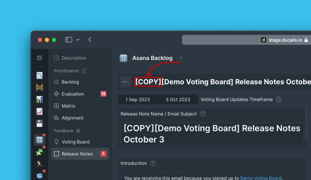 Duplizierte Release Note
