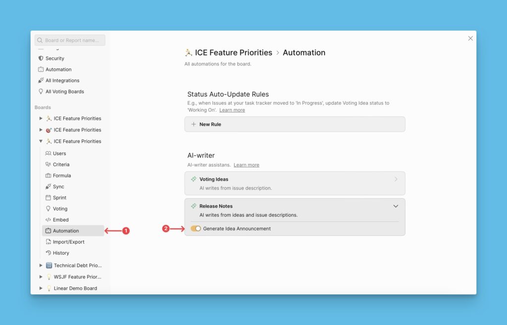 AI-writer-Automatisierungseinstellungen