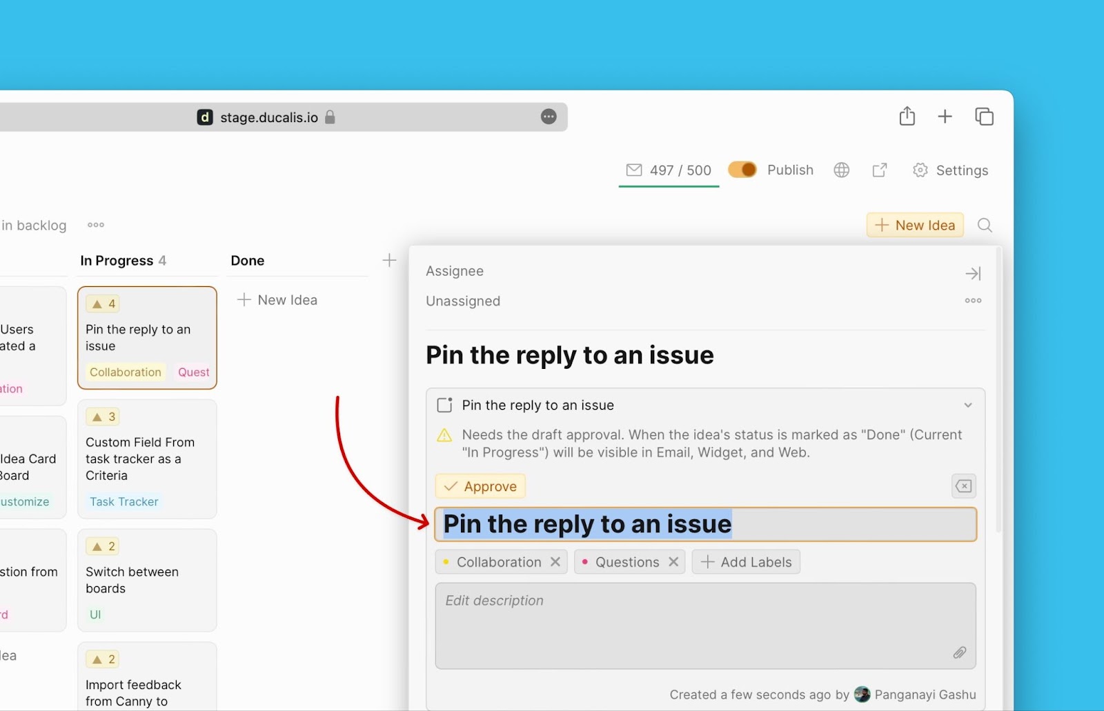 Ankündigungstitel bearbeiten