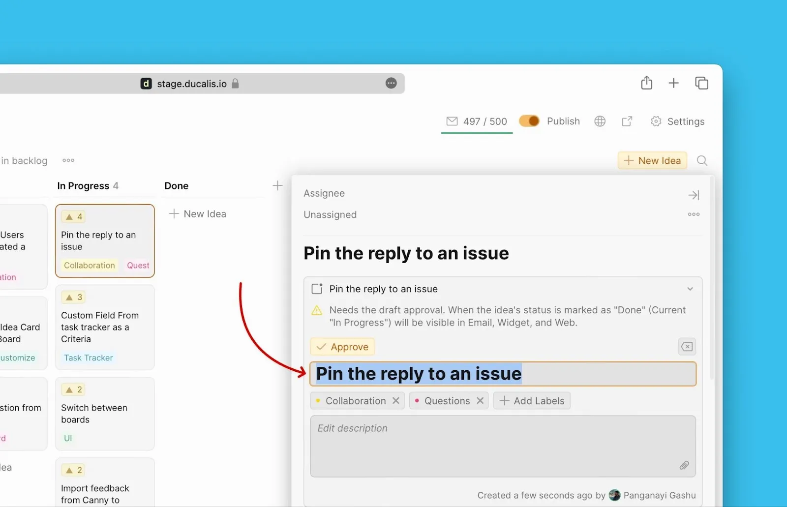 アナウンスタイトルの編集