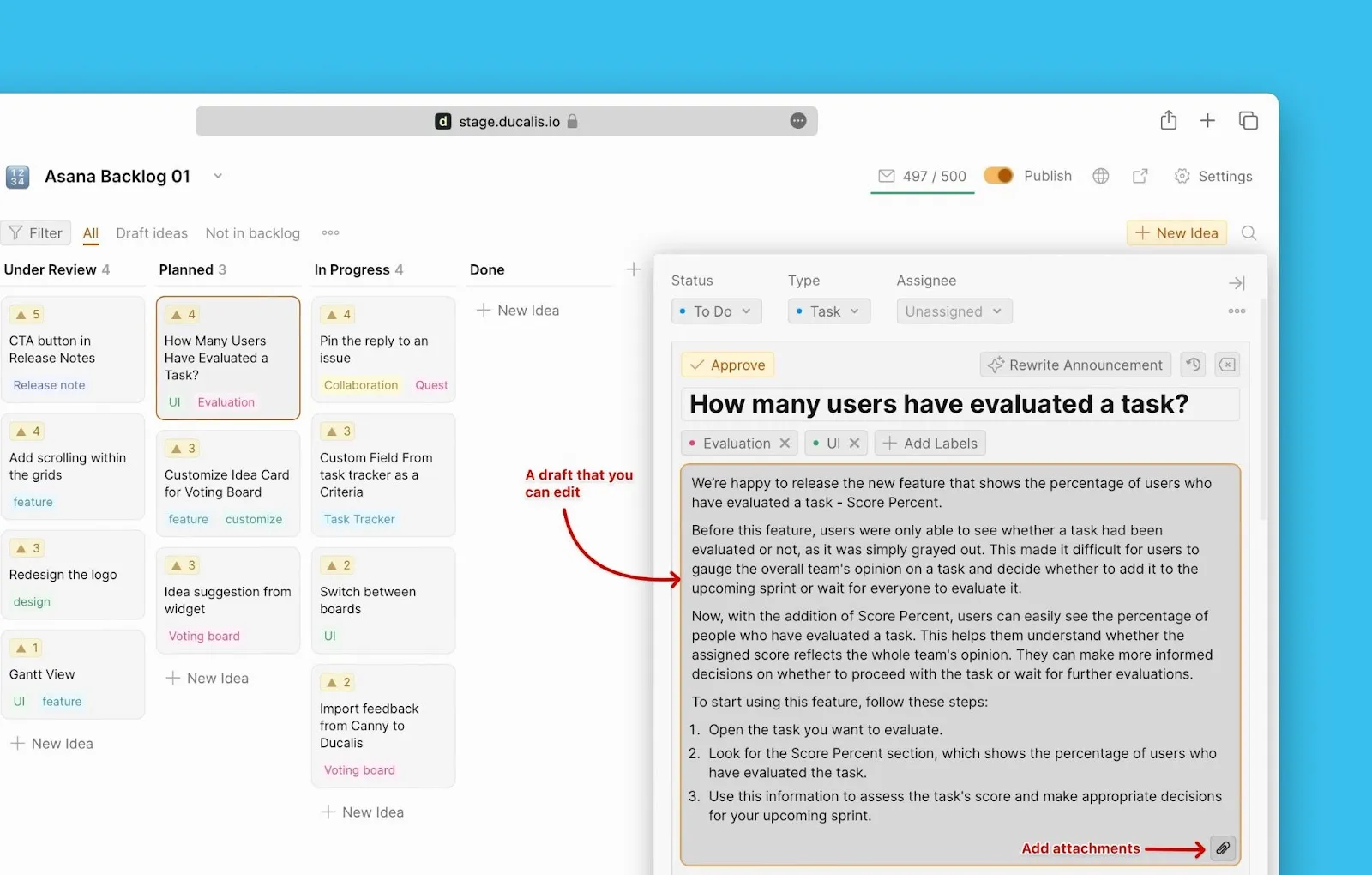 下書きアナウンスを編集