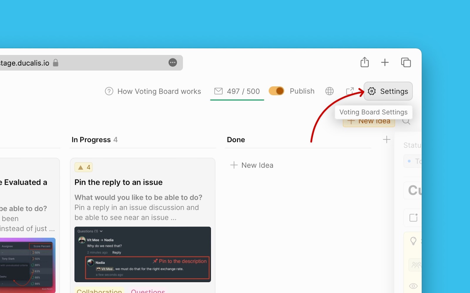 Voting Board-Einstellungsmenü