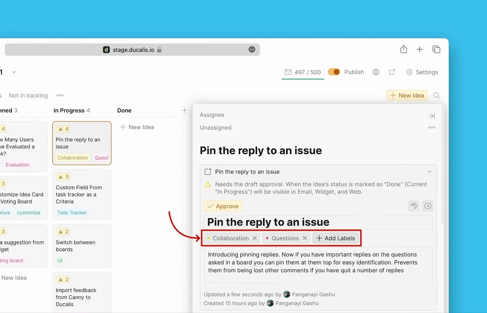 アナウンスにラベルを追加