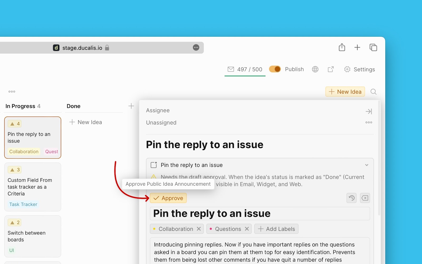 Ankündigung zur Veröffentlichung genehmigen