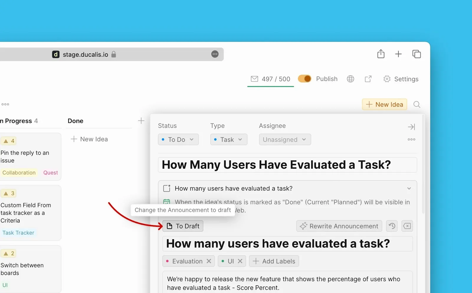 AI アナウンスを下書きに戻す
