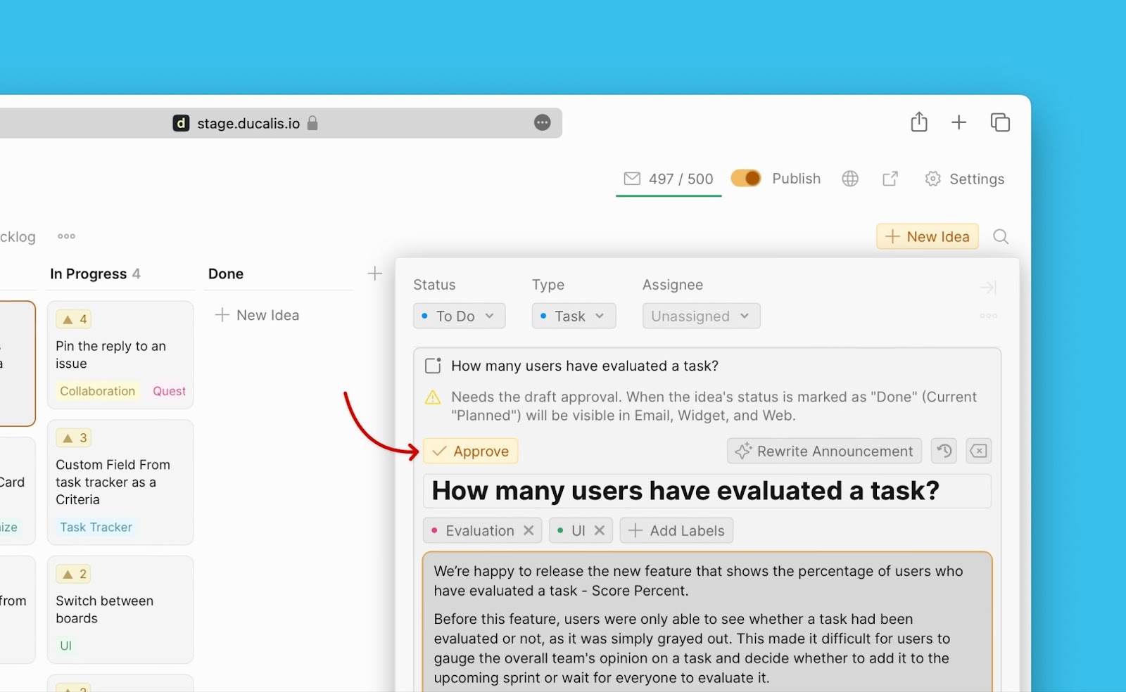 KI-generierte Ankündigung genehmigen