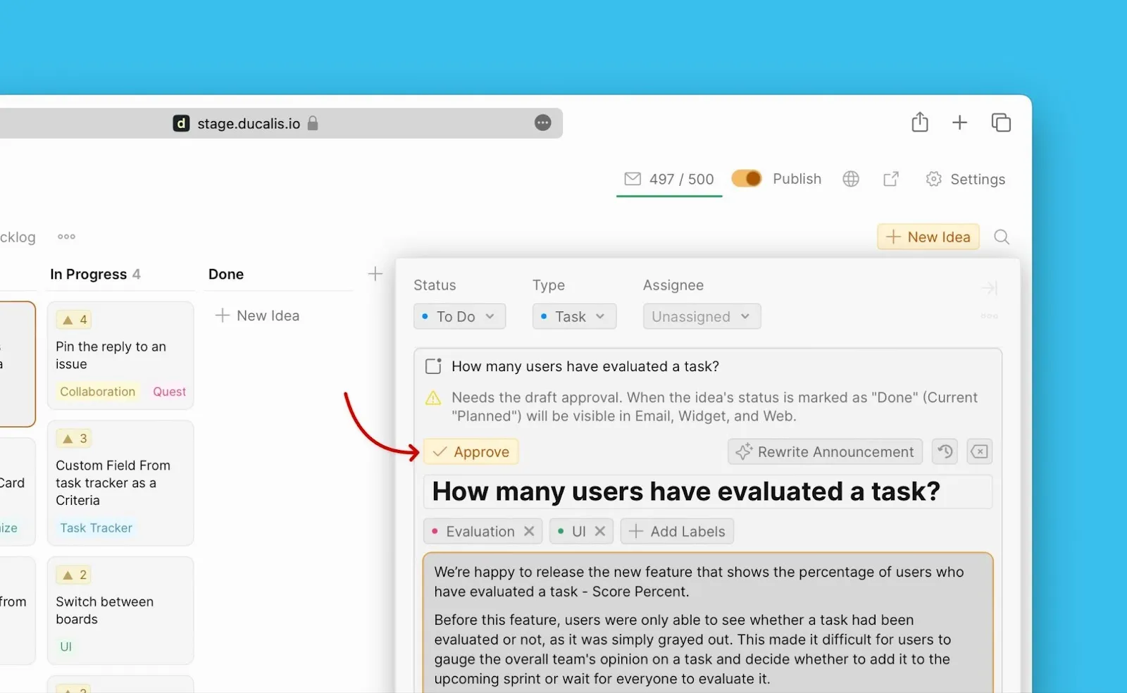 AI が生成したアナウンスを承認
