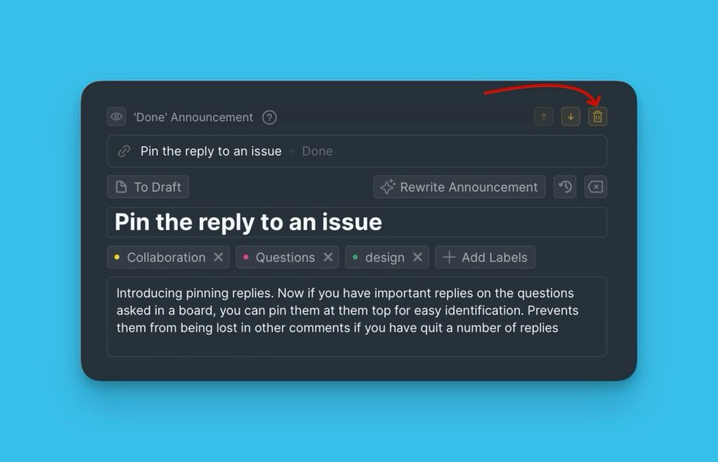 Lösch-Symbol, das beim Überfahren eines Blocks erscheint