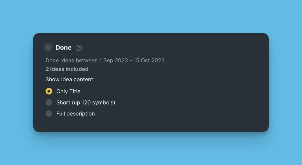Anzeigeoptionen für Inhalte von Ideen in Statusblöcken