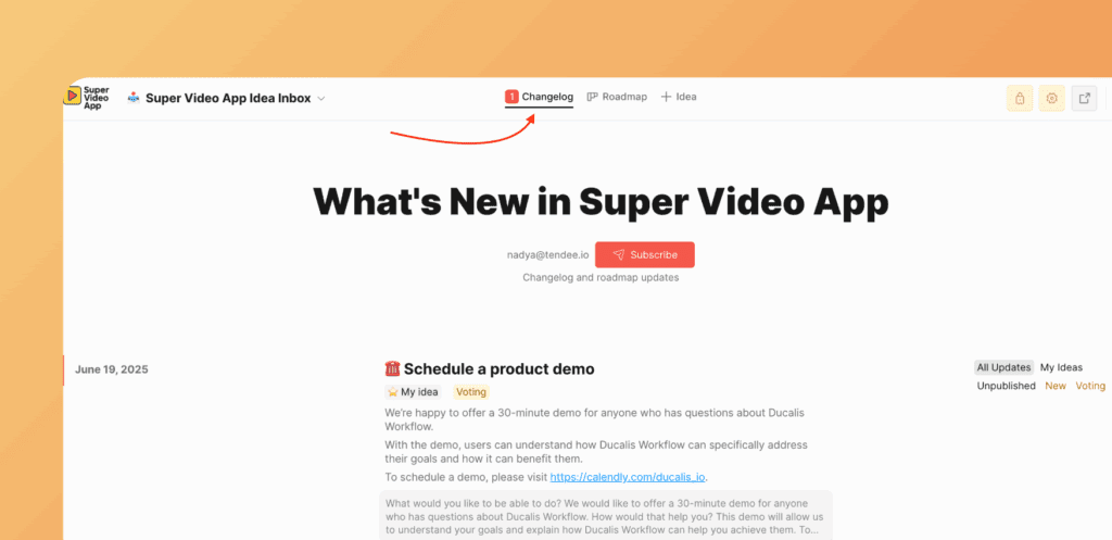 チェンジログタブの場所