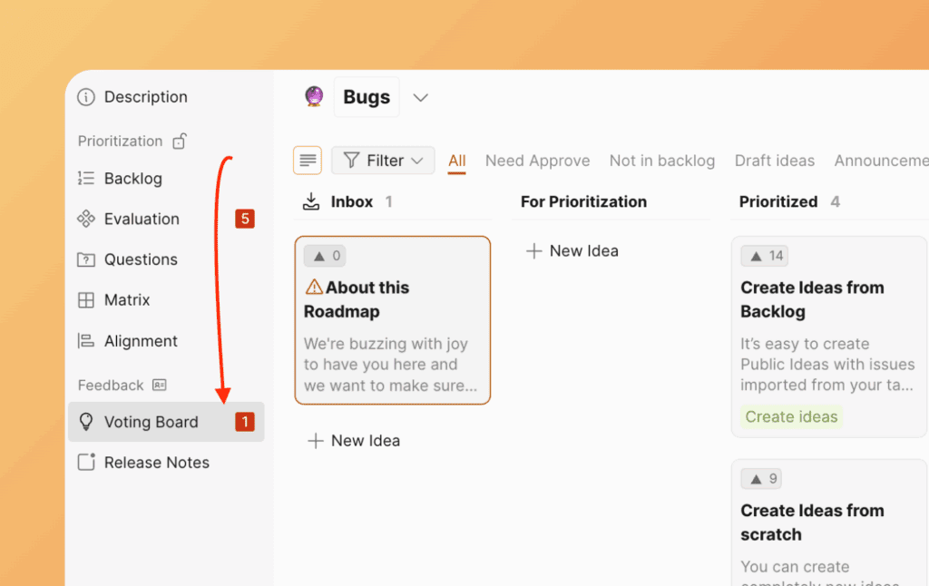 Menüposition des Voting Boards