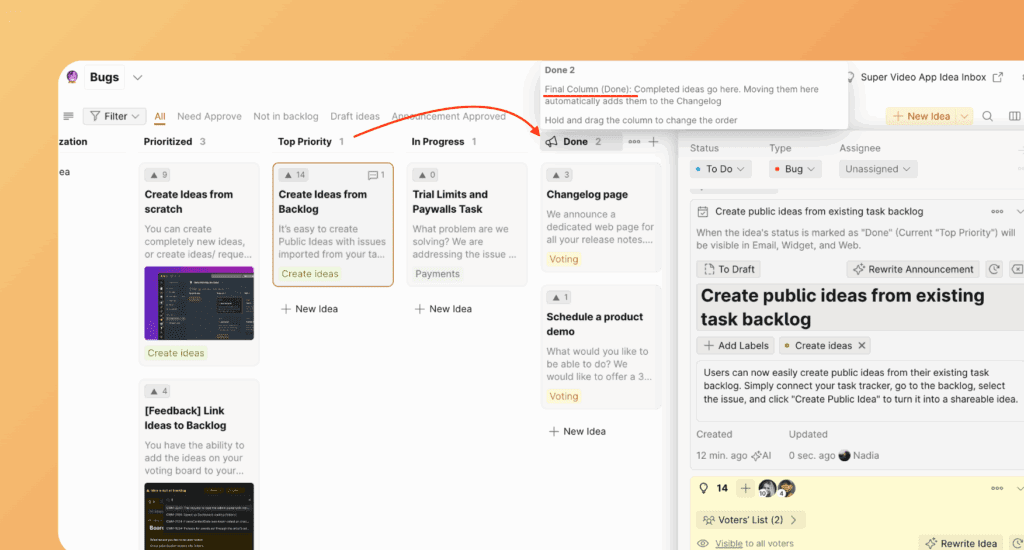 Idee in Status Erledigt verschoben