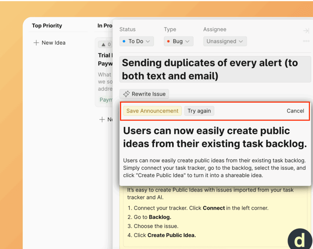 Button Ankündigung speichern