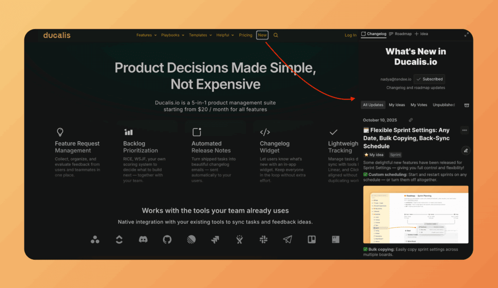 チェンジログウィジェット埋め込み例