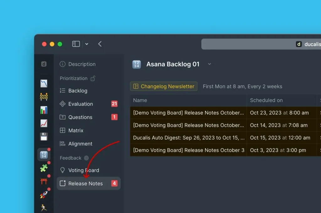 リリースノートのナビゲーションリンク