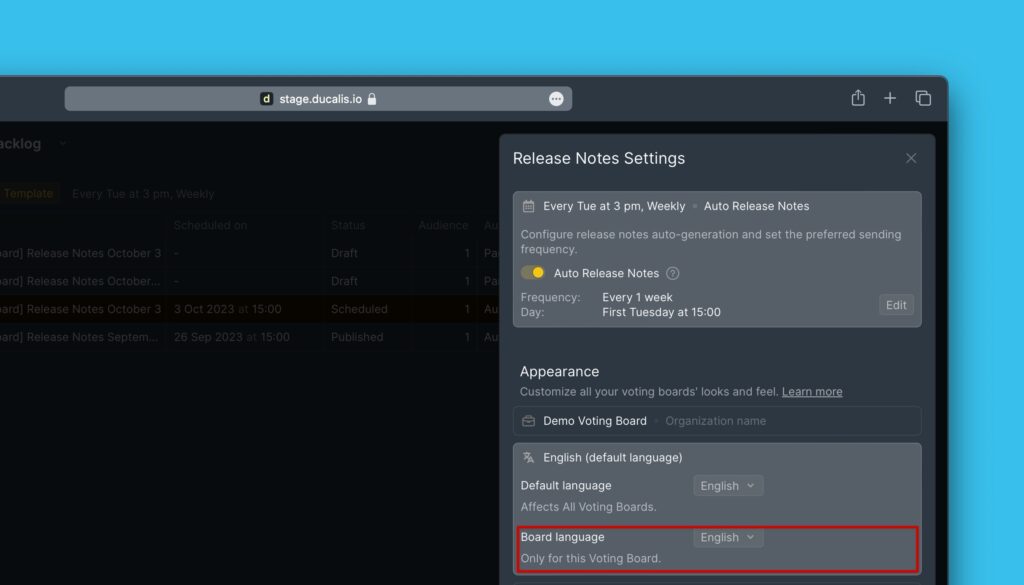 Board-Spracheinstellung