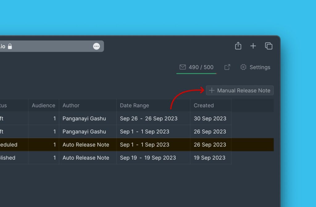 Manual Release Note Schaltfläche