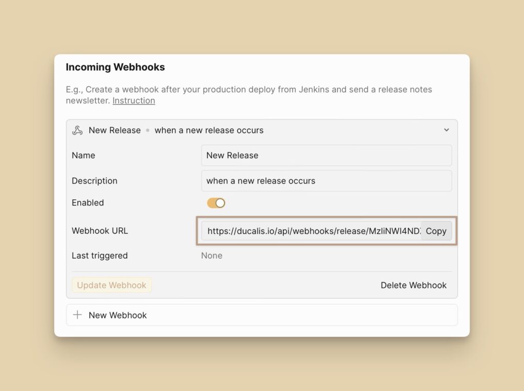 Feld für Webhook-URL