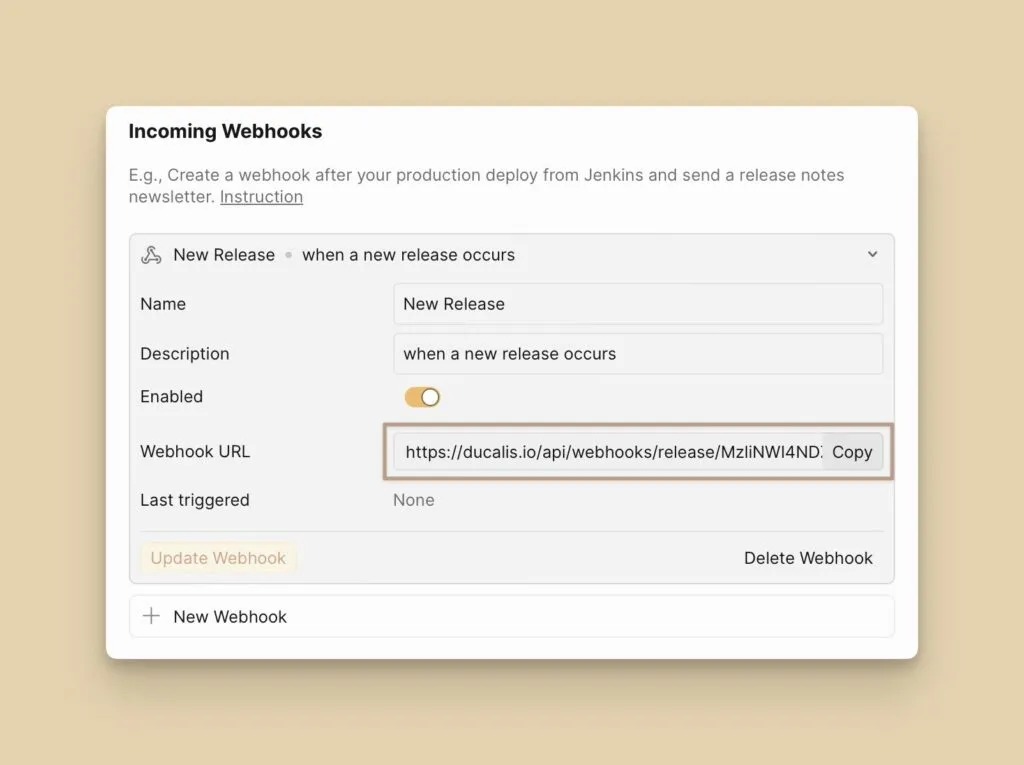 Webhook URL フィールド