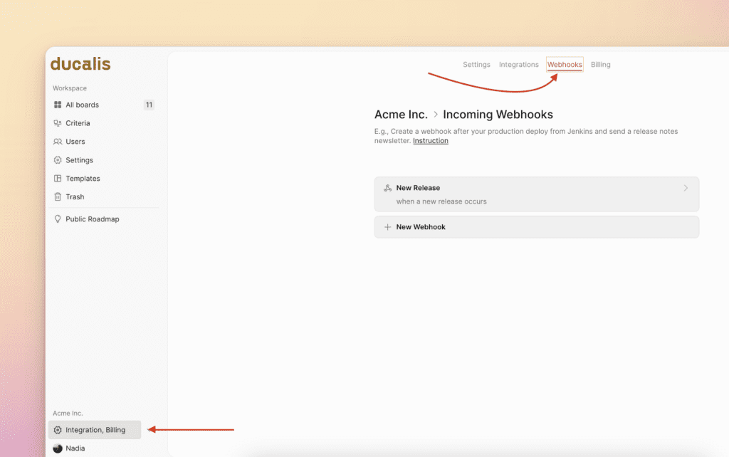 Menü der Organisationseinstellungen