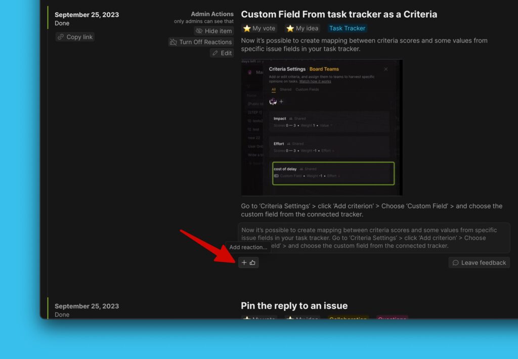 Eine Reaktion zu einer Ankündigung hinzufügen