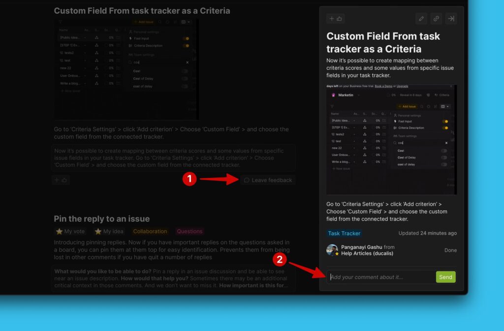 Einen Kommentar zu einer Ankündigung hinzufügen