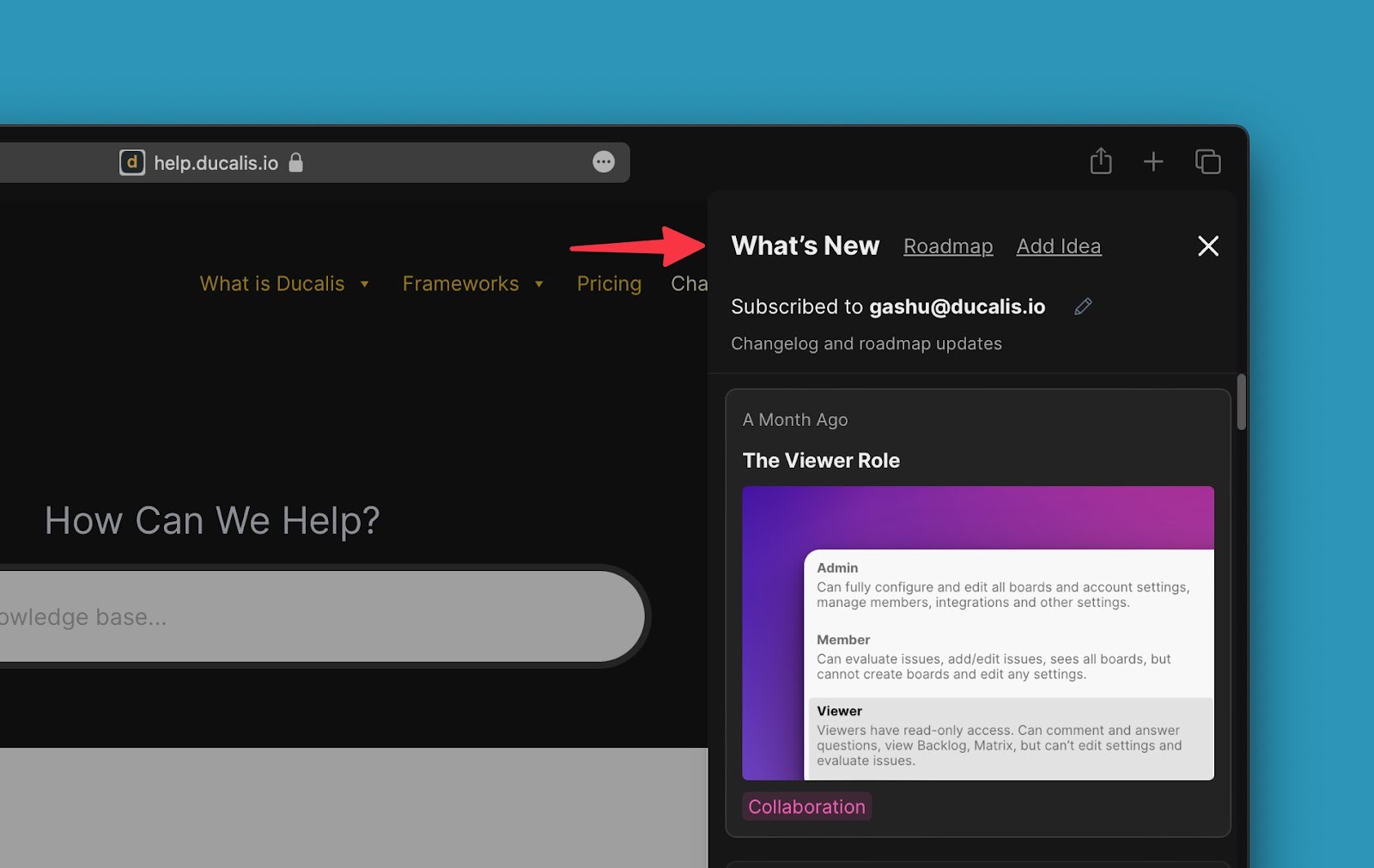 Changelog-Widget im Produkt eingebettet