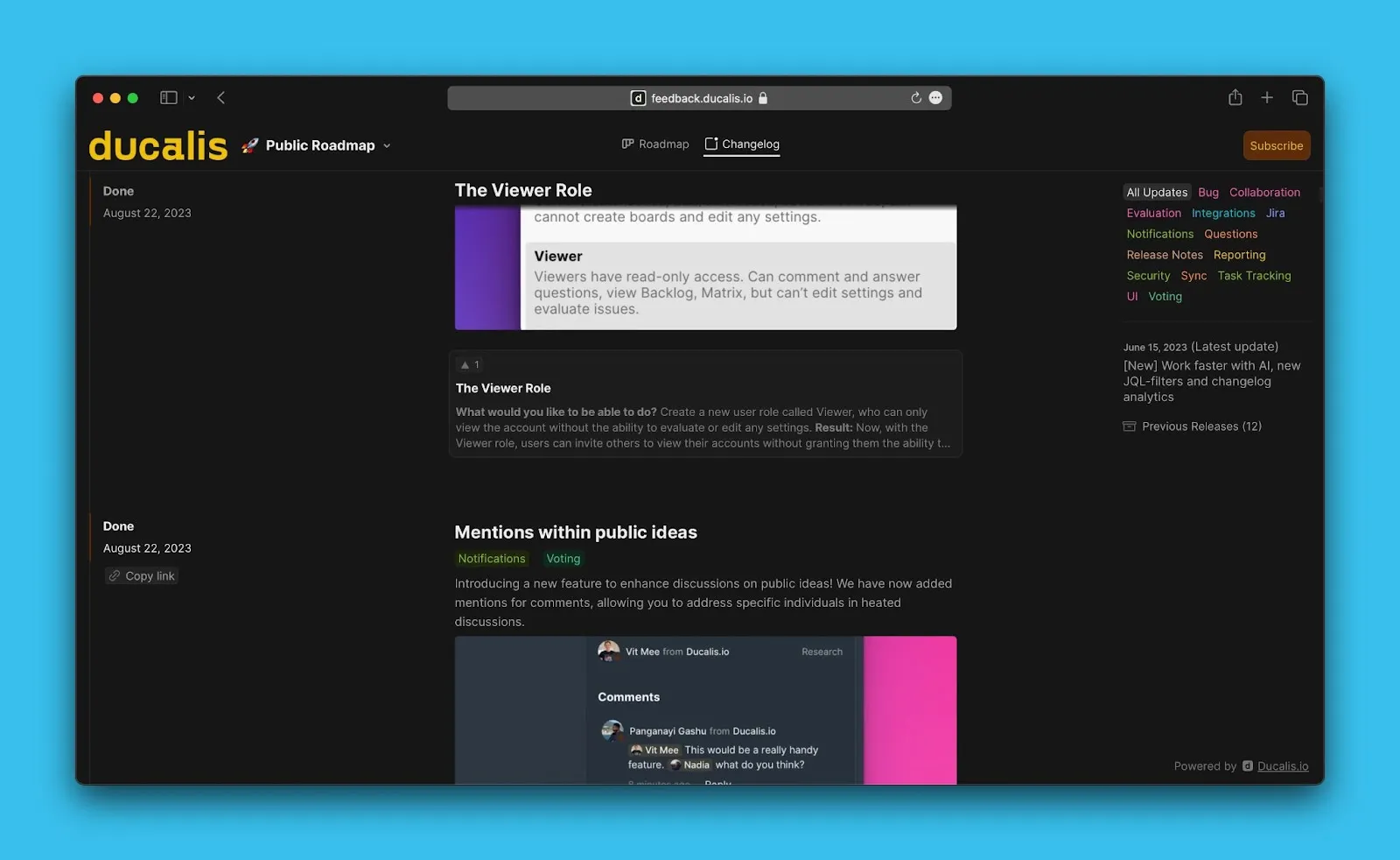 チェンジログページのアナウンス一覧