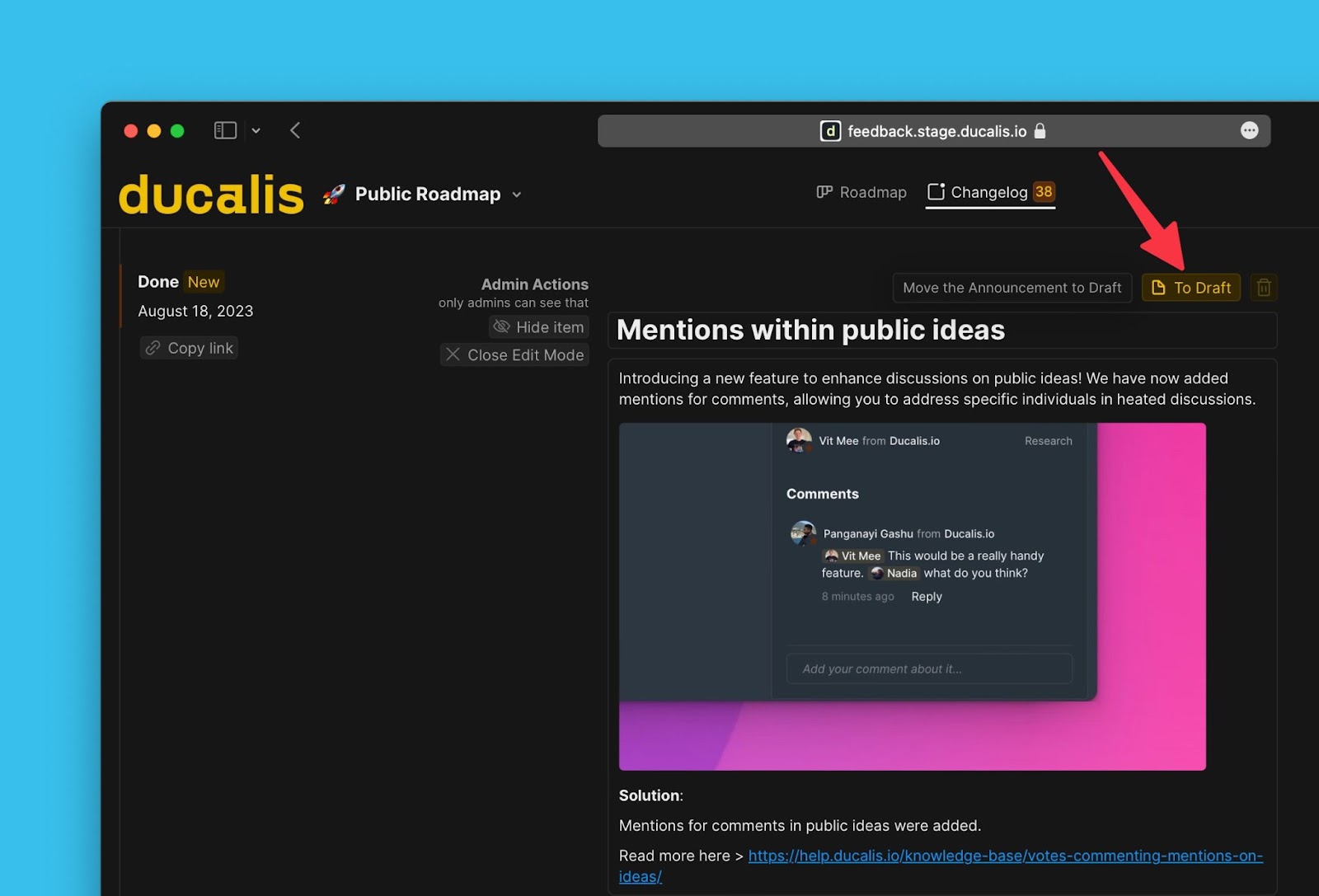 Option zum Verschieben in den Entwurf