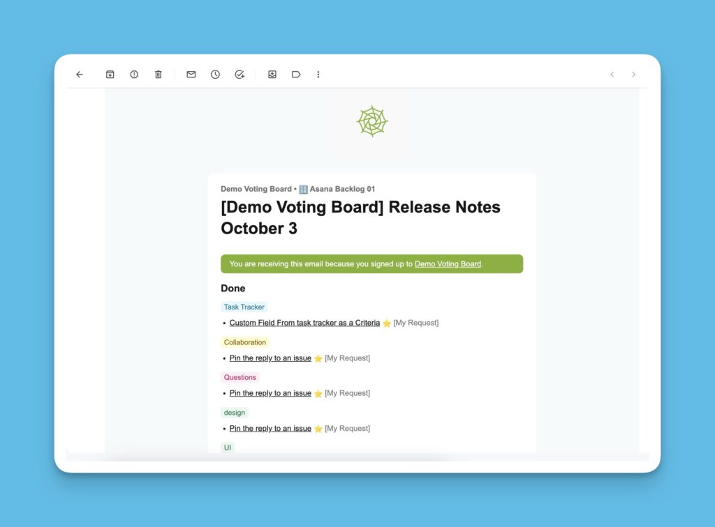 Beispiel einer automatischen Release-Note-E-Mail