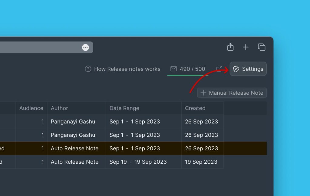 Umschalter für automatische Release Notes in den Einstellungen