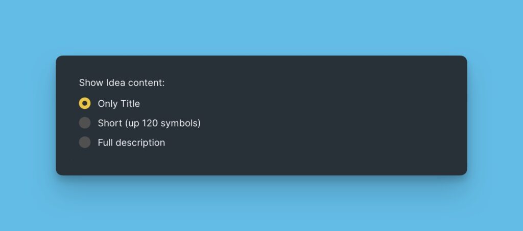 Anzeigeoptionen für Ideeninhalt